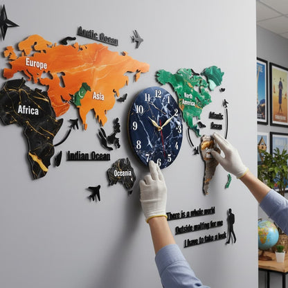 Gift City DIY Colorful World Map Wall Clock - Large 127cm for Home and Office