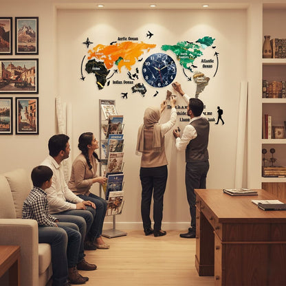 Gift City DIY Colorful World Map Wall Clock - Large 127cm for Home and Office