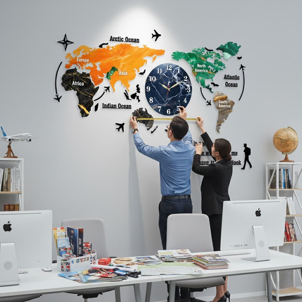 Gift City DIY Colorful World Map Wall Clock - Large 127cm for Home and Office