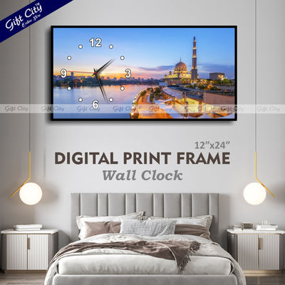 Gift City Modern Islamic Mosque Wooden Wall Clock with Bright Digital Wall Hanging Art - Ideal for Home or Office - 12x24 inch - Gift City Online Store