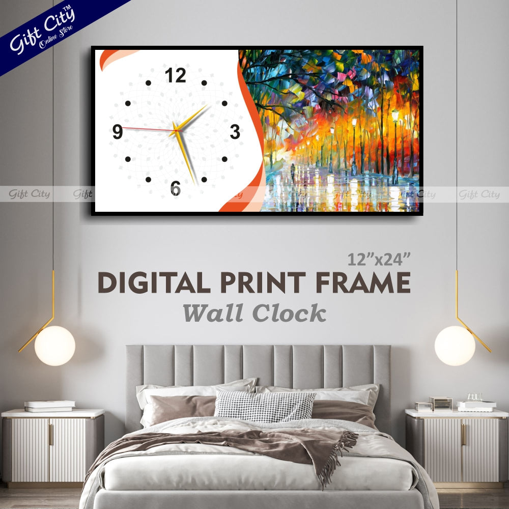 Gift City High-End Wooden Wall Clock with Digital Print - Perfect for Home Decor - 12x24 inch