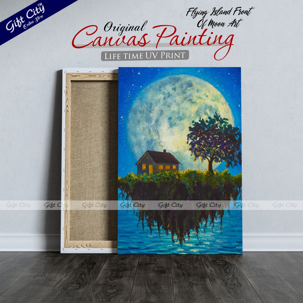 Flying Island Front Of Moon Art Canvas Painting Digital Art for Home Décor - Gift City - Gift City Online Store