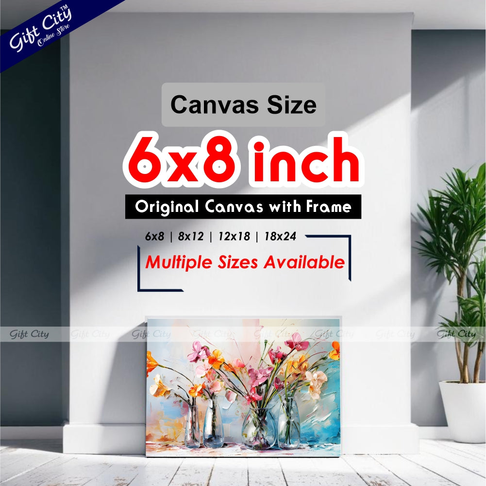 Gift City Presents Orange Flowers in Vase, 3D Heavy Textured Partial Oil Painting on Canvas with Colorful Splashes on White Floral Background