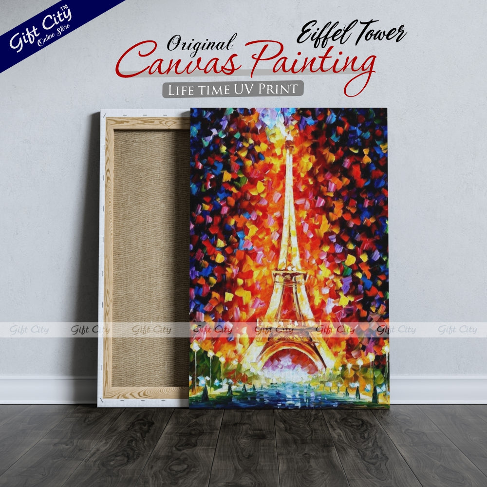 Paris Eiffel Tower Lighted Palette Knife Oil Painting Wall Hanging - Gift City
