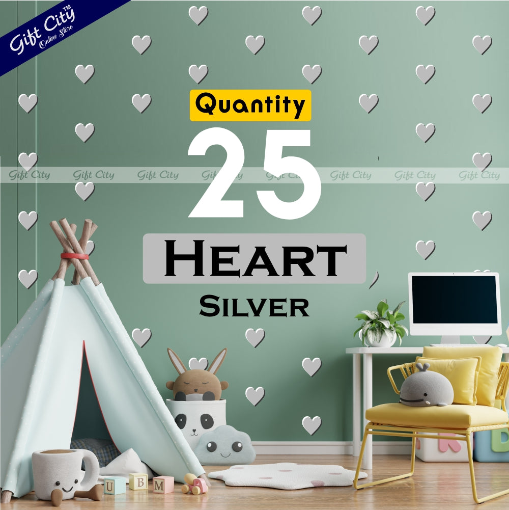 Gift City Presents Silver Heart Shaped Dots Wall Decals  DIY Decor for Bedrooms & Living Rooms  Self-Adhesive  Various Colors