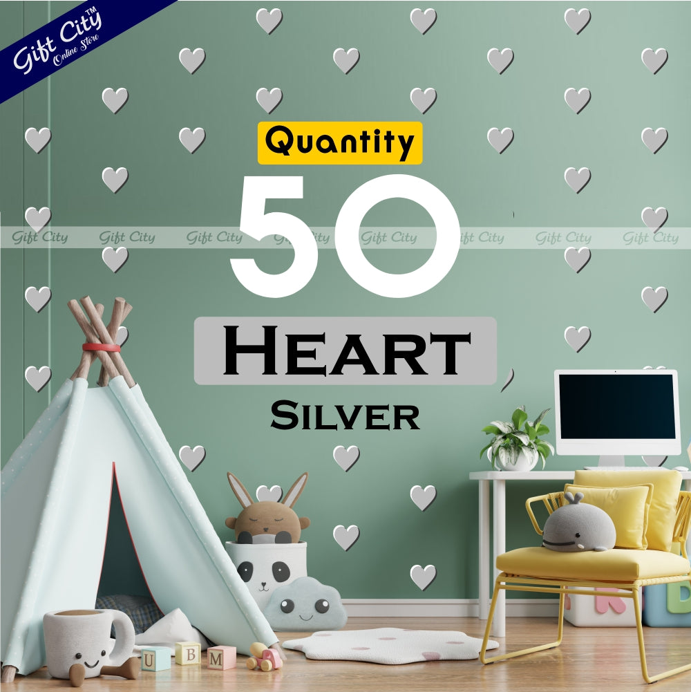 Gift City Presents Silver Heart Shaped Dots Wall Decals  DIY Decor for Bedrooms & Living Rooms  Self-Adhesive  Various Colors