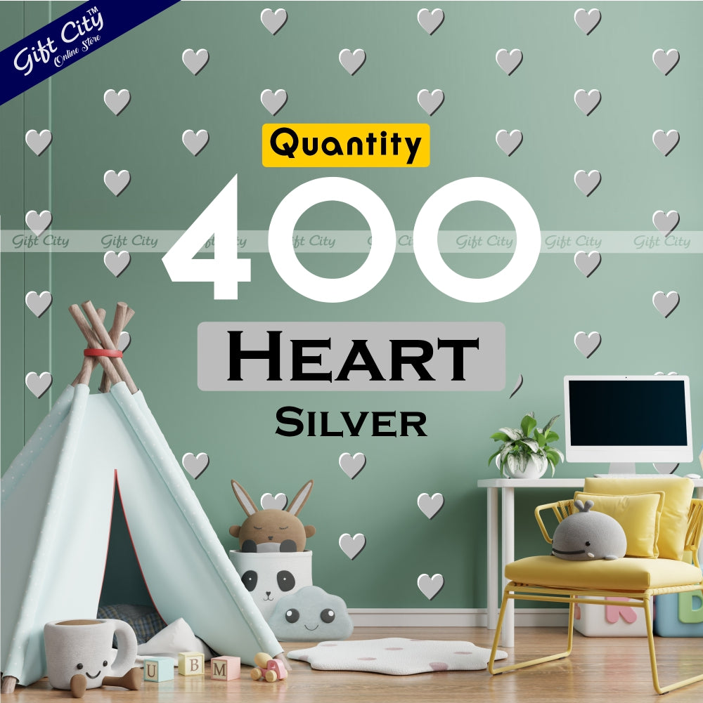 Gift City Presents Silver Heart Shaped Dots Wall Decals  DIY Decor for Bedrooms & Living Rooms  Self-Adhesive  Various Colors