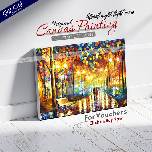 Romantic Couple Walking Palette Knife Canvas Painting Wall Hanging - Gift City
