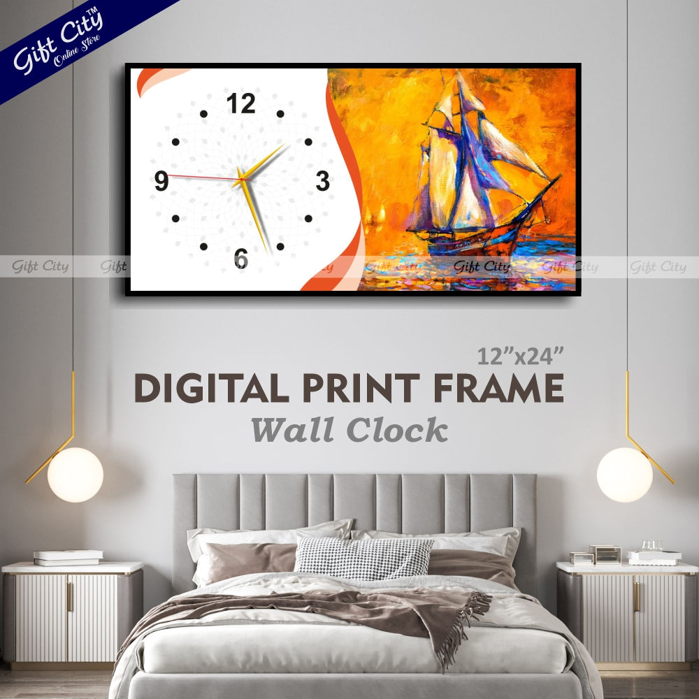 Gift City Sleek Wooden Digital Print Wall Clock - Great for Home and Office - 12x24 inch