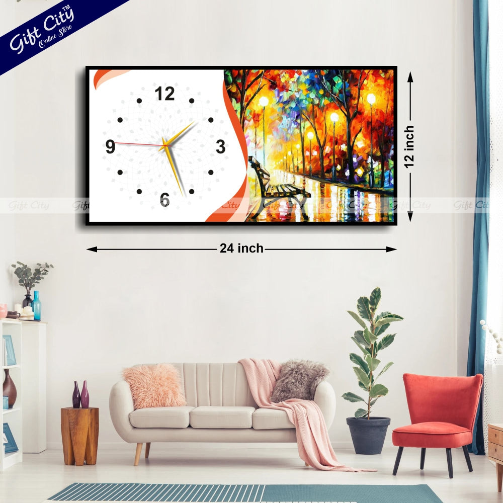 Gift City Contemporary Wooden Frame Wall Clock with Bright Colors - Ideal for Any Space - 12x24 inch - Gift City Online Store