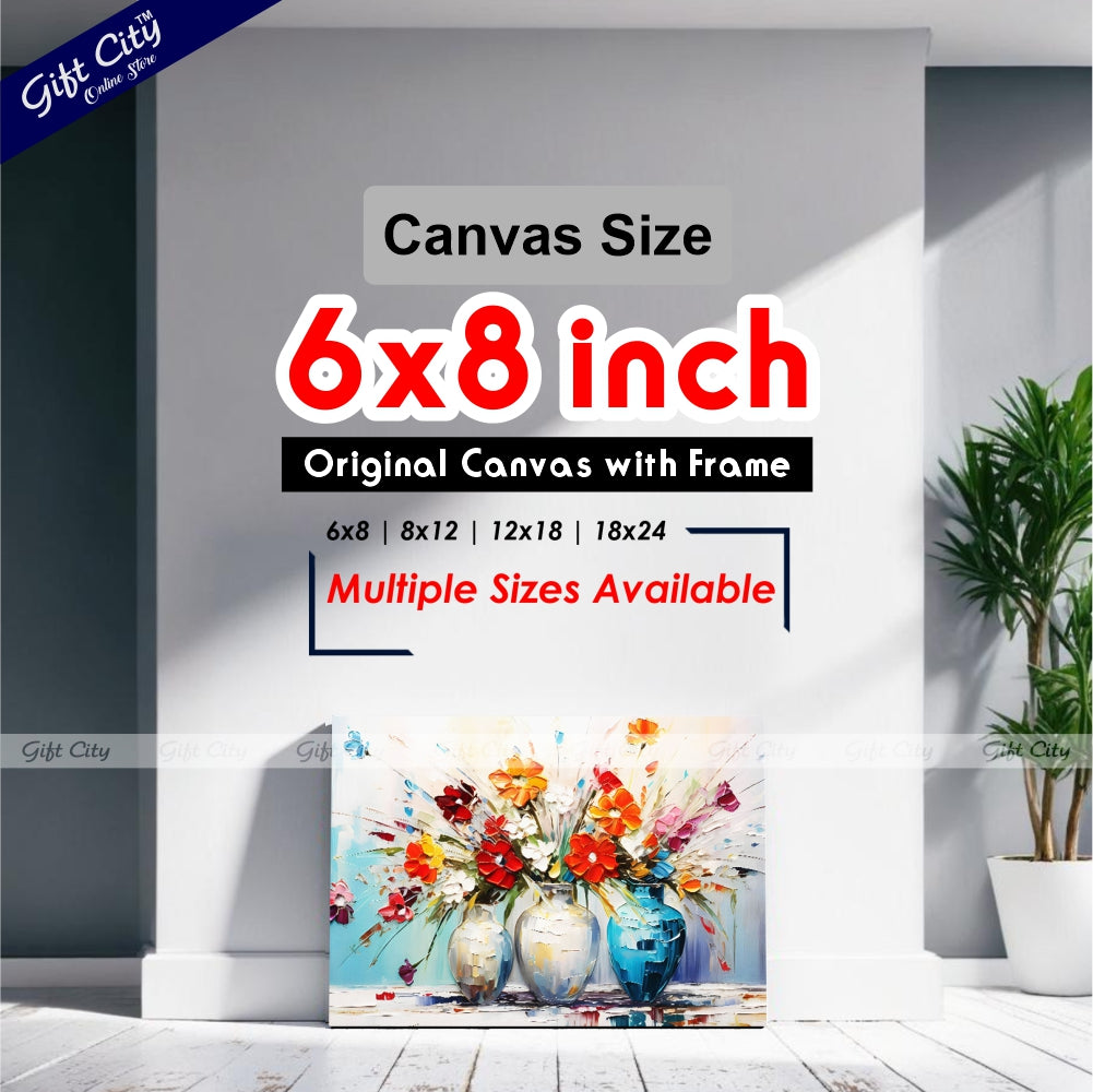 Gift City Presents UV Printed Oil Painting Canvas featuring a chunky flower painting in a vase, perfect for adding a vibrant touch to corporate offices, hotels, or any home decor