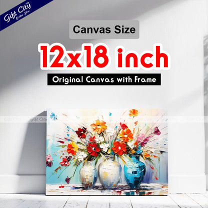 Gift City Presents UV Printed Oil Painting Canvas featuring a chunky flower painting in a vase, perfect for adding a vibrant touch to corporate offices, hotels, or any home decor Wall Hanging
