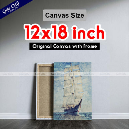 Yacht In Blue Ocean Palette Knife Art Canvas Painting Digital Art for Home Décor Wall Hanging - Gift City