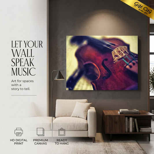 Violin Canvas Painting Wall Art with Wooden Frame | Musical Instrument Painting for Home Decor