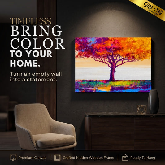 Colorful Abstract Tree Canvas Painting Wall Art with Wooden Frame | UV Printed Painting for Home Decor