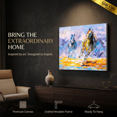 Running Horses Canvas Painting Wall Art | Modern Horse Artwork for Home & Office Decor