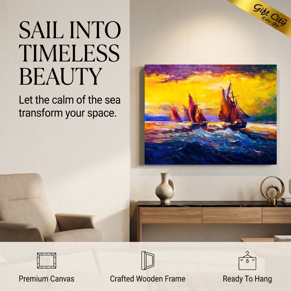 Sail Ship Canvas Painting | Sailing Ship Ocean Wall Art for Home & Office Decor