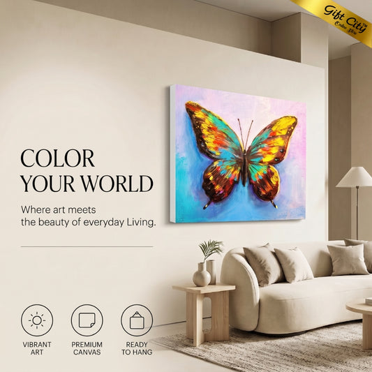Colorful Butterfly Canvas Painting Wall Art with Wooden Frame | Digital Printed Butterfly Painting for Home Decor