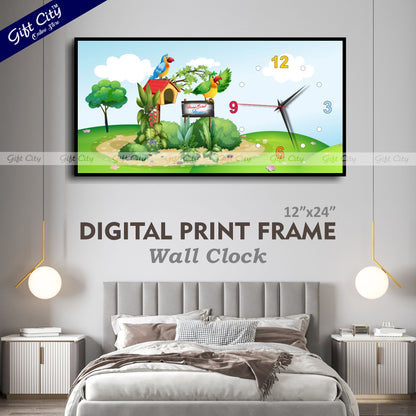 Gift City Vibrant Digital Print Wooden Frame Wall Clock - Perfect for Workspaces - 12x24 inch