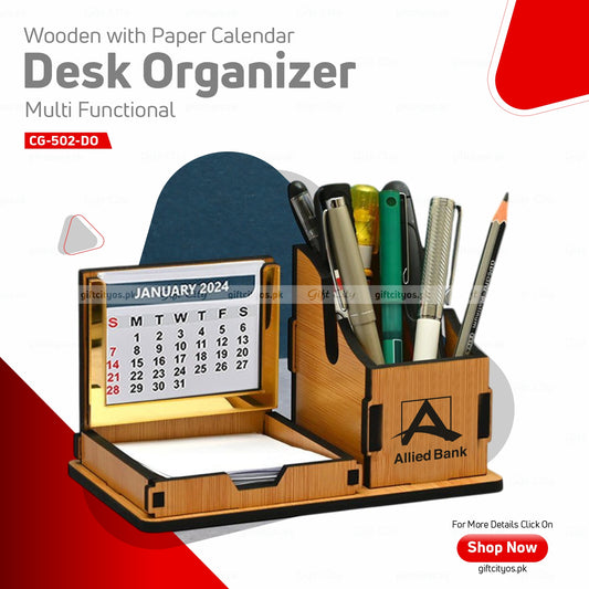 Multi-Functional Wooden Desk Organizer with Calendar – Customizable Logo & Branding | Gift City