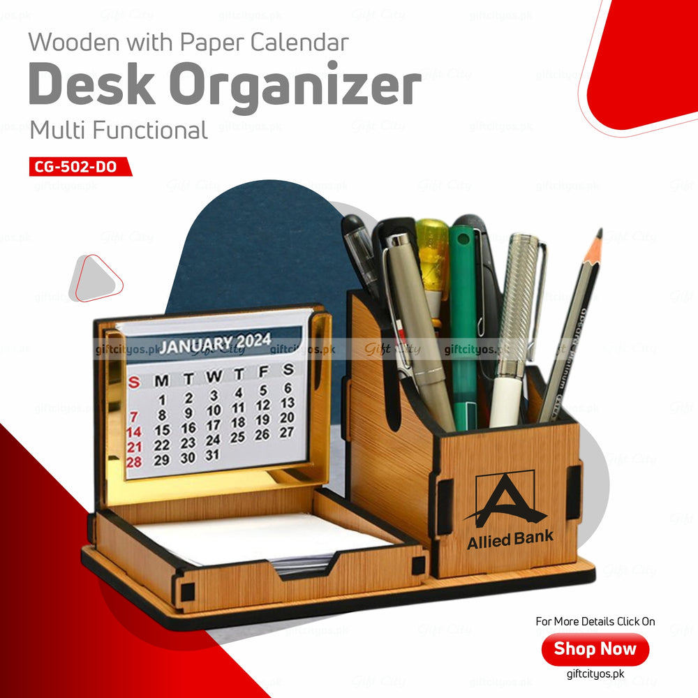Multi-Functional Wooden Desk Organizer with Calendar – Customizable Logo & Branding | Gift City - Gift City Online Store