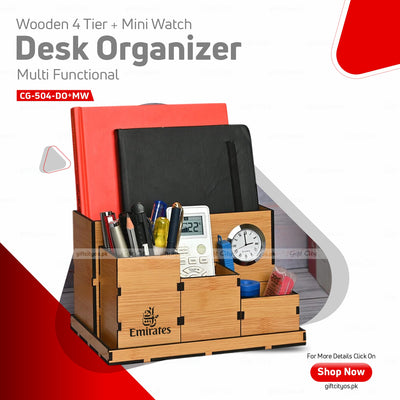 Four Compartment Desk Organizer with Clock | Multi-Functional Office Organizer | Ideal Corporate Gifts - Gift City Online Store