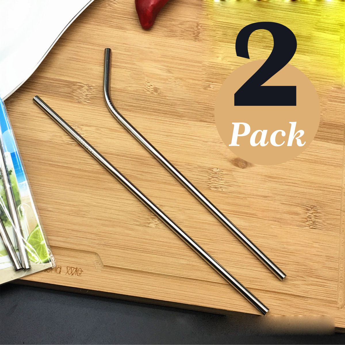 Gift City Presents Reusable Stainless Steel Straw Set – 2 Straight & 2 Bent Straws with Cleaning Brush – Perfect for Beverages & Cocktails