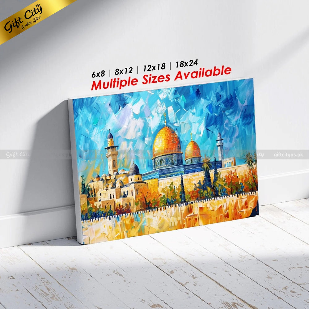 UV Printed Oil Painting Canvas | Dome of the Rock Islamic Wall Art | High-Quality Artwork for Home & Office Decor | Multiple Sizes Available Wall Hanging - Gift City Online Store