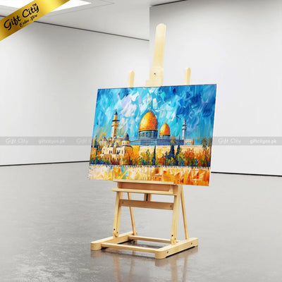UV Printed Oil Painting Canvas | Dome of the Rock Islamic Wall Art | High-Quality Artwork for Home & Office Decor | Multiple Sizes Available Wall Hanging - Gift City Online Store