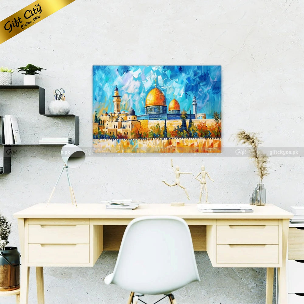 UV Printed Oil Painting Canvas | Dome of the Rock Islamic Wall Art | High-Quality Artwork for Home & Office Decor | Multiple Sizes Available Wall Hanging - Gift City Online Store