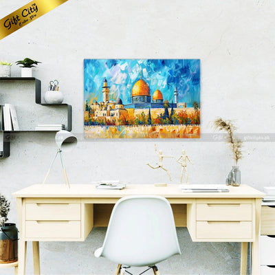 UV Printed Oil Painting Canvas | Dome of the Rock Islamic Wall Art | High-Quality Artwork for Home & Office Decor | Multiple Sizes Available Wall Hanging - Gift City Online Store