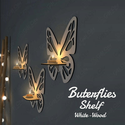 Gift City Presents the Elegant White Wooden Butterfly Wall Shelf – Premium Decorative Candlestick Holder - Gift City Online Store