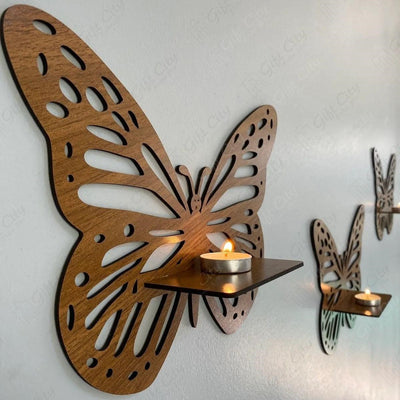 Gift City Presents the Premium Wooden Butterfly Wall Shelf – Elegant Brown Decorative Candlestick Holder - Gift City Online Store
