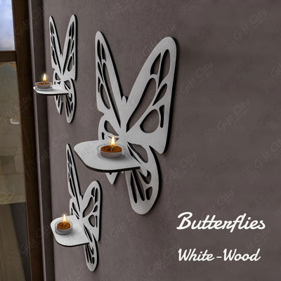 Gift City Presents the Elegant White Wooden Butterfly Wall Shelf – Premium Decorative Candlestick Holder - Gift City Online Store