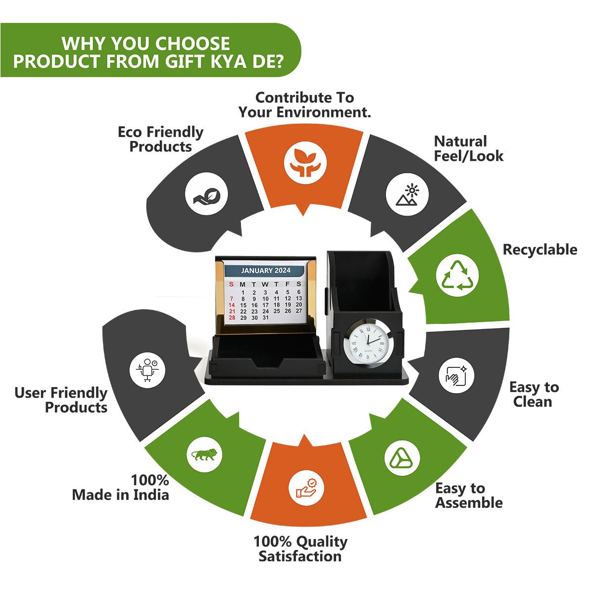 Gift City Presents Compact Desk Organizer with Clock & 2024 Calendar | Desk Accessories, Corporate Gift