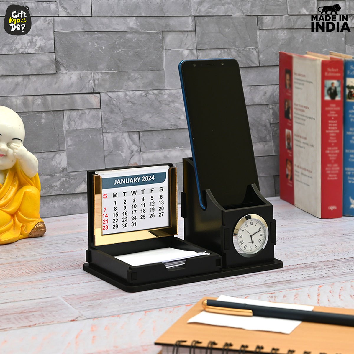 Gift City Presents Compact Desk Organizer with Clock & 2024 Calendar | Desk Accessories, Corporate Gift