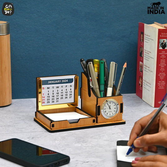 Gift City Presents Compact Desk Organizer with Clock & 2024 Calendar | Desk Accessories, Corporate Gift