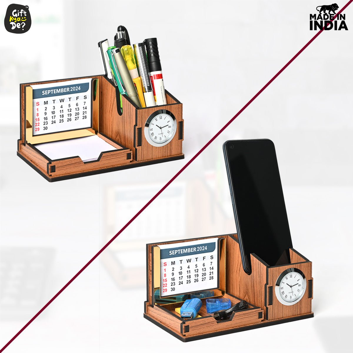 Gift City Presents Compact Desk Organizer with Clock & 2024 Calendar | Desk Accessories, Corporate Gift