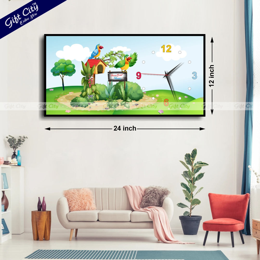 Gift City Vibrant Digital Print Wooden Frame Wall Clock - Perfect for Workspaces - 12x24 inch - Gift City Online Store