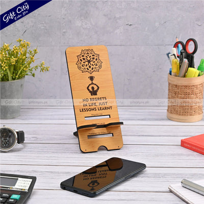 Customizable Wooden Mobile Stand – Sleek, Portable & Multi-Functional - Gift City Online Store
