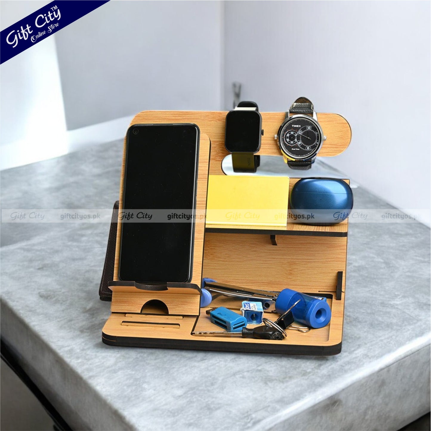 Customizable Wooden 6-in-1 Desk Organizer – Portable & Multi-Functional