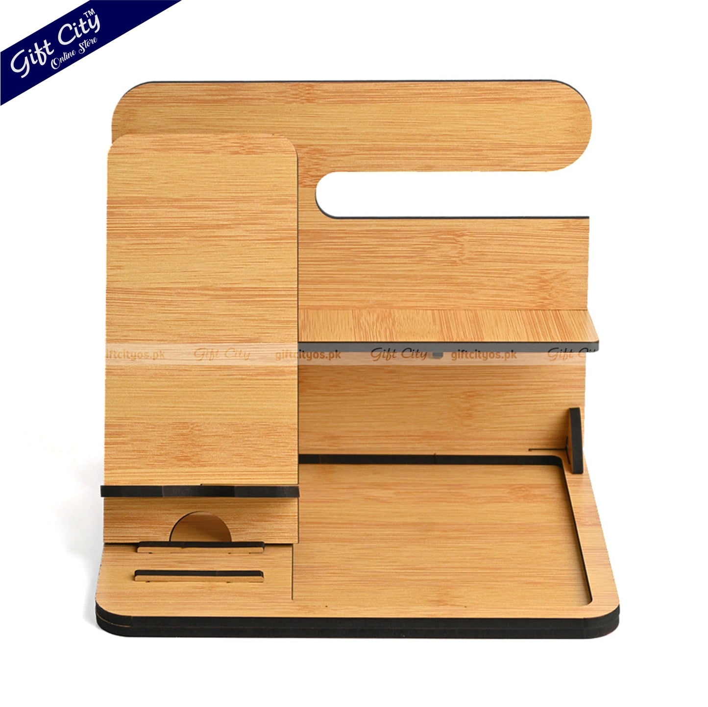 Customizable Wooden 6-in-1 Desk Organizer – Portable & Multi-Functional