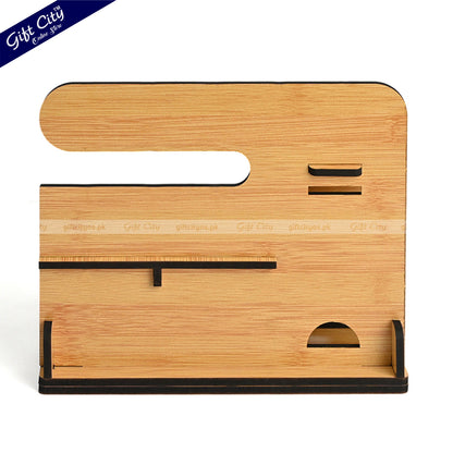 Customizable Wooden 6-in-1 Desk Organizer – Portable & Multi-Functional