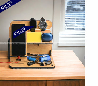 Customizable Wooden 6-in-1 Desk Organizer – Portable & Multi-Functional