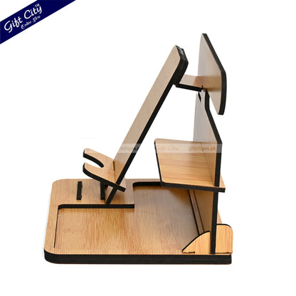 Customizable Wooden 6-in-1 Desk Organizer – Portable & Multi-Functional