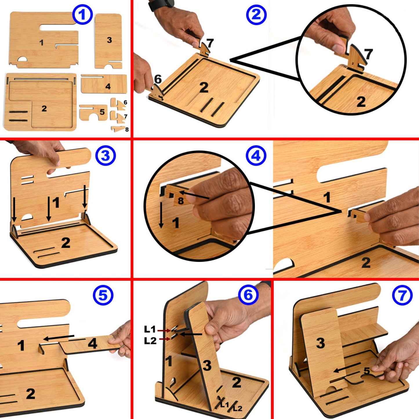 Customizable Wooden 6-in-1 Desk Organizer – Portable & Multi-Functional