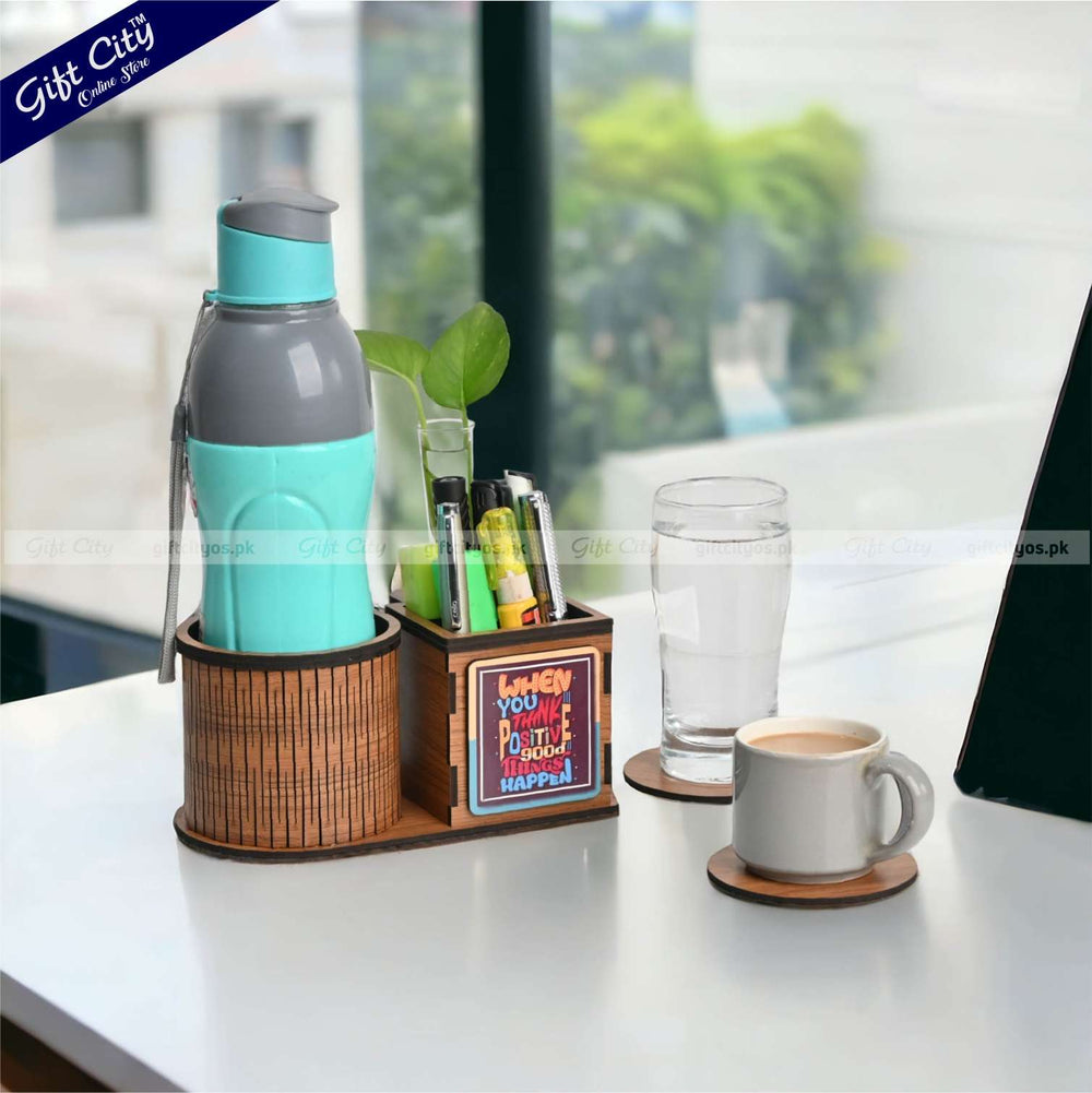 Multifunctional Wooden Desk Organizer – Bottle Holder | Planter | Pen Stand | Customizable - Gift City Online Store