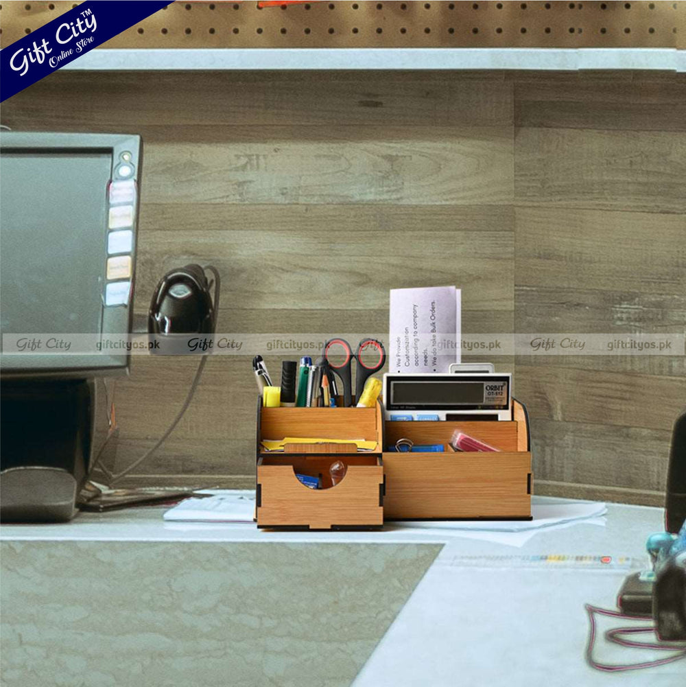 Multi-Functional Wooden Desk Organizer with 9 Sections | Customizable for Logos & Company Names - Gift City Online Store
