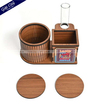 Multifunctional Wooden Desk Organizer – Bottle Holder | Planter | Pen Stand | Customizable - Gift City Online Store