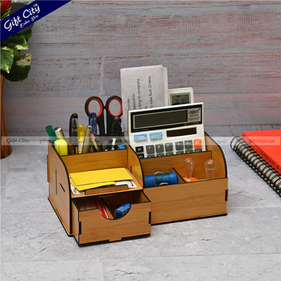 Multi-Functional Wooden Desk Organizer with 9 Sections | Customizable for Logos & Company Names - Gift City Online Store